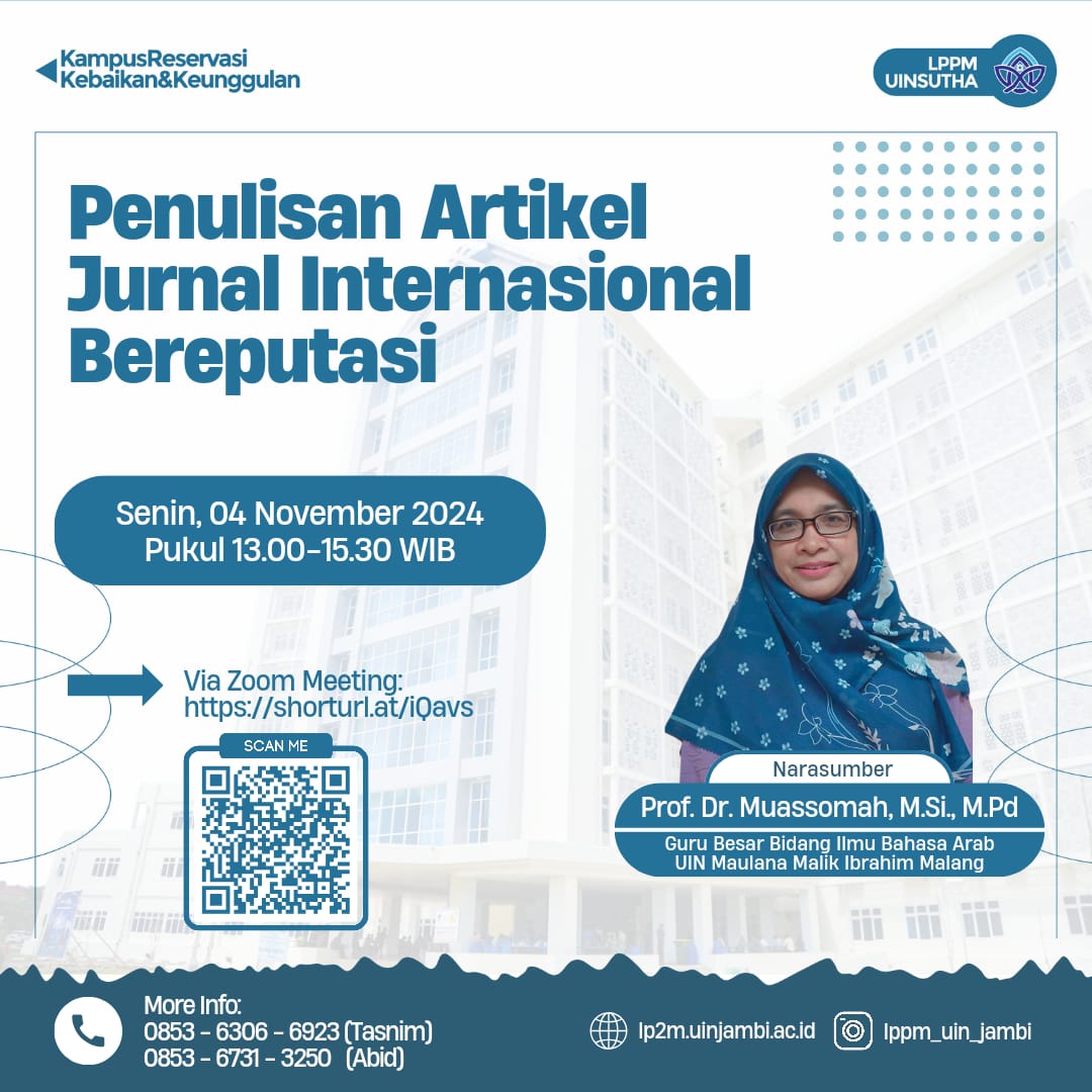 LPPM UIN Jambi Undang Prof. Dr.  Muassomah dalam Pelatihan Menulis Artikel Ilmiah Bereputasi
