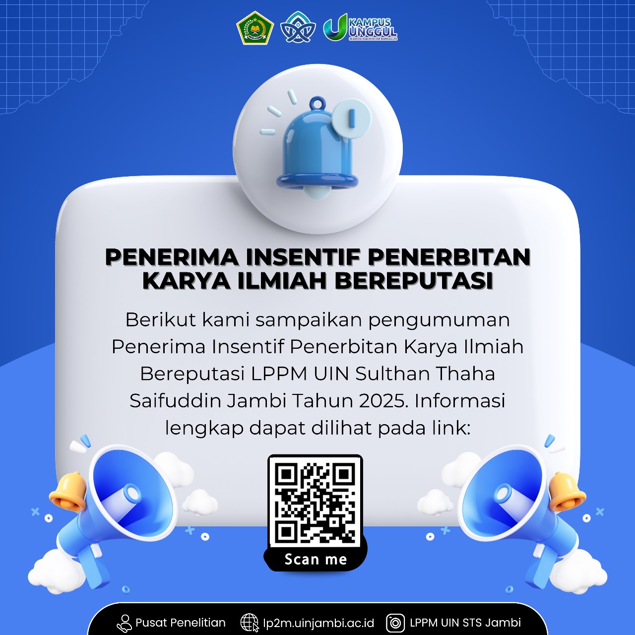 Pengumuman Penerima Insentif Penerbitan Karya Ilmiah Bereputasi Tahun 2025