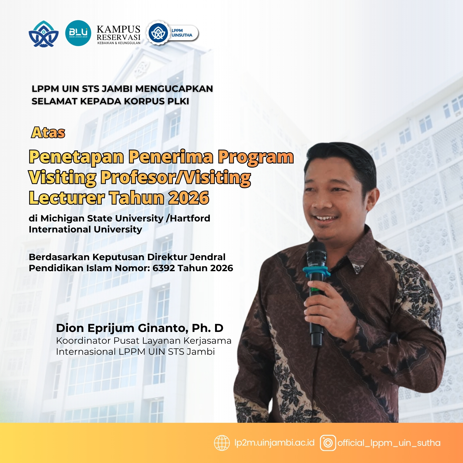 Korpus Layanan dan Kerja Sama Internasional Raih Visiting Professor Award