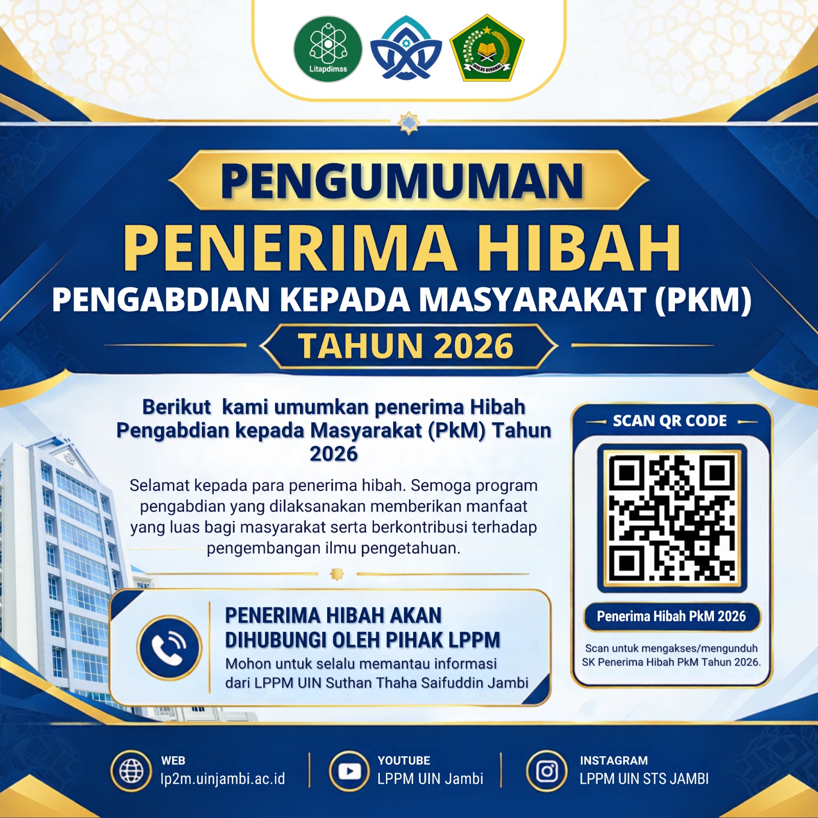 PENGUMUMAN PENERIMA HIBAH PkM TAHUN 2026